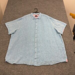 Rochester Shirt Mens 4XL Blue 100%‎ Linen Short Sleeve Button Up Casual Summer